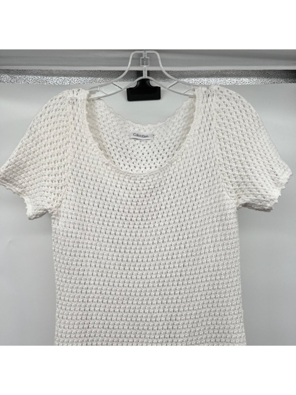 Calvin Klein Crochet A-Line Dress Two Piece Short Sleeve White Size Medium - Picture 2 of 8